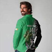 New Zealand and Ireland Rugby Custom Long Sleeve Polo Shirt Maori Tiki Fern Irish Celtic Cross - Polynesian Pride