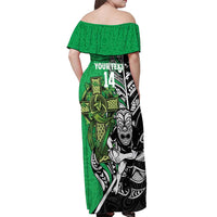 New Zealand and Ireland Rugby Custom Off Shoulder Maxi Dress Maori Tiki Fern Irish Celtic Cross - Polynesian Pride