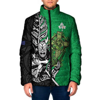 New Zealand and Ireland Rugby Custom Padded Jacket Maori Tiki Fern Irish Celtic Cross - Polynesian Pride