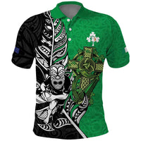 New Zealand and Ireland Rugby Custom Polo Shirt Maori Tiki Fern Irish Celtic Cross - Polynesian Pride
