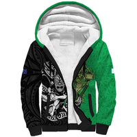 New Zealand and Ireland Rugby Custom Sherpa Hoodie Maori Tiki Fern Irish Celtic Cross - Polynesian Pride