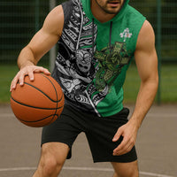 New Zealand and Ireland Rugby Custom Sleeveless Hoodie Maori Tiki Fern Irish Celtic Cross - Polynesian Pride