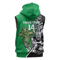 New Zealand and Ireland Rugby Custom Sleeveless Zip Hoodie Maori Tiki Fern Irish Celtic Cross - Polynesian Pride