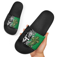 New Zealand and Ireland Rugby Custom Slide Sandals Maori Tiki Fern Irish Celtic Cross - Polynesian Pride