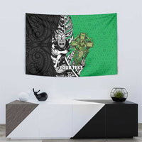 New Zealand and Ireland Rugby Custom Tapestry Maori Tiki Fern Irish Celtic Cross - Polynesian Pride