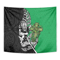 New Zealand and Ireland Rugby Custom Tapestry Maori Tiki Fern Irish Celtic Cross - Polynesian Pride