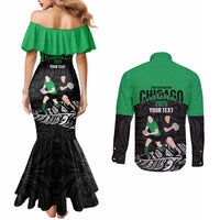New Zealand and Ireland Rugby Custom Couples Matching Mermaid Dress and Long Sleeve Button Shirt Chicago 2025 Go All Black Shamrocks - Polynesian Pride