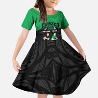 New Zealand and Ireland Rugby Custom Family Matching Short Sleeve Bodycon Dress and Hawaiian Shirt Chicago 2025 Go All Black Shamrocks - Polynesian Pride