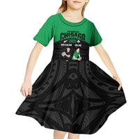 New Zealand and Ireland Rugby Custom Kid Short Sleeve Dress Chicago 2025 Go All Black Shamrocks - Polynesian Pride