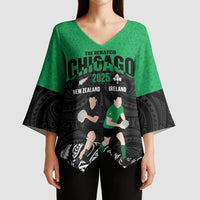 New Zealand and Ireland Rugby Custom Kimono Sleeve Blouse Chicago 2025 Go All Black Shamrocks - Polynesian Pride