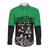 New Zealand and Ireland Rugby Custom Long Sleeve Button Shirt Chicago 2025 Go All Black Shamrocks - Polynesian Pride