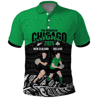 New Zealand and Ireland Rugby Custom Polo Shirt Chicago 2025 Go All Black Shamrocks - Polynesian Pride