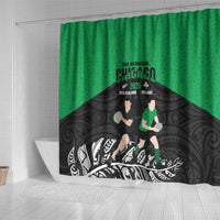 New Zealand and Ireland Rugby Shower Curtain Chicago 2025 Go All Black Shamrocks - Polynesian Pride