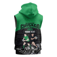 New Zealand and Ireland Rugby Custom Sleeveless Hoodie Chicago 2025 Go All Black Shamrocks - Polynesian Pride