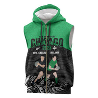 New Zealand and Ireland Rugby Custom Sleeveless Zip Hoodie Chicago 2025 Go All Black Shamrocks - Polynesian Pride
