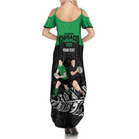 New Zealand and Ireland Rugby Custom Summer Maxi Dress Chicago 2025 Go All Black Shamrocks - Polynesian Pride