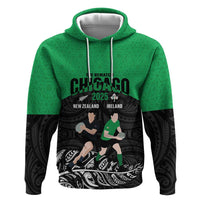 New Zealand and Ireland Rugby Custom Zip Hoodie Chicago 2025 Go All Black Shamrocks - Polynesian Pride