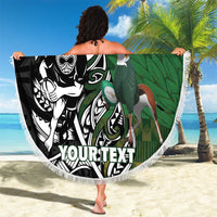 New Zealand and South Africa Rugby Custom Beach Blanket Maori Tiki Fern Springboks Kente Pattern - Polynesian Pride