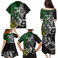 New Zealand and South Africa Rugby Custom Family Matching Puletasi and Hawaiian Shirt Maori Tiki Fern Springboks Kente Pattern - Polynesian Pride