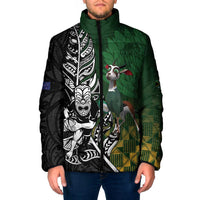 New Zealand and South Africa Rugby Custom Padded Jacket Maori Tiki Fern Springboks Kente Pattern - Polynesian Pride