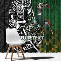 New Zealand and South Africa Rugby Custom Window Curtain Maori Tiki Fern Springboks Kente Pattern - Polynesian Pride