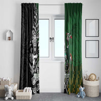 New Zealand and South Africa Rugby Custom Window Curtain Maori Tiki Fern Springboks Kente Pattern - Polynesian Pride