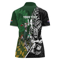New Zealand and South Africa Rugby Custom Women Polo Shirt Maori Tiki Fern Springboks Kente Pattern - Polynesian Pride