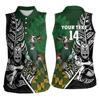 New Zealand and South Africa Rugby Custom Women Sleeveless Polo Shirt Maori Tiki Fern Springboks Kente Pattern - Polynesian Pride