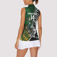 New Zealand and South Africa Rugby Custom Women Sleeveless Polo Shirt Maori Tiki Fern Springboks Kente Pattern - Polynesian Pride