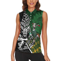 New Zealand and South Africa Rugby Custom Women Sleeveless Polo Shirt Maori Tiki Fern Springboks Kente Pattern - Polynesian Pride