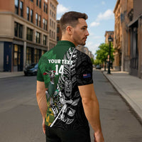 New Zealand and South Africa Rugby Custom Zipper Polo Shirt Maori Tiki Fern Springboks Kente Pattern - Polynesian Pride