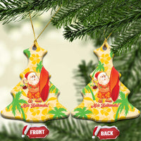 Aloha Hawaii Christmas Ceramic Ornament Mele Kalikimaka Funny Santa Palaka Quilt Motifs - Polynesian Pride