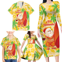 Aloha Hawaii Christmas Family Matching Long Sleeve Bodycon Dress and Hawaiian Shirt Mele Kalikimaka Funny Santa Palaka Quilt Motifs - Polynesian Pride