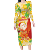 Aloha Hawaii Christmas Family Matching Long Sleeve Bodycon Dress and Hawaiian Shirt Mele Kalikimaka Funny Santa Palaka Quilt Motifs - Polynesian Pride