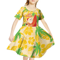 Aloha Hawaii Christmas Kid Short Sleeve Dress Mele Kalikimaka Funny Santa Palaka Quilt Motifs - Polynesian Pride