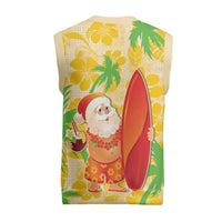 Aloha Hawaii Christmas Knitted V-Neck Vest Mele Kalikimaka Funny Santa Palaka Quilt Motifs - Polynesian Pride