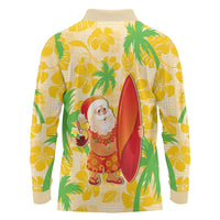 Aloha Hawaii Christmas Long Sleeve Polo Shirt Mele Kalikimaka Funny Santa Palaka Quilt Motifs - Polynesian Pride