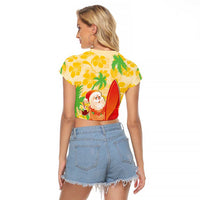 Aloha Hawaii Christmas Raglan Cropped T Shirt Mele Kalikimaka Funny Santa Palaka Quilt Motifs - Polynesian Pride