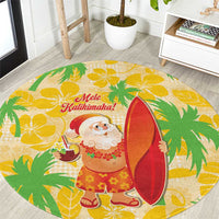 Aloha Hawaii Christmas Round Carpet Mele Kalikimaka Funny Santa Palaka Quilt Motifs - Polynesian Pride