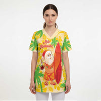 Aloha Hawaii Christmas Scrub Top Mele Kalikimaka Funny Santa Palaka Quilt Motifs - Polynesian Pride