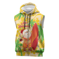 Aloha Hawaii Christmas Sleeveless Zip Hoodie Mele Kalikimaka Funny Santa Palaka Quilt Motifs LT14