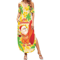 Aloha Hawaii Christmas Summer Maxi Dress Mele Kalikimaka Funny Santa Palaka Quilt Motifs - Polynesian Pride