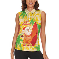 Aloha Hawaii Christmas Women Sleeveless Polo Shirt Mele Kalikimaka Funny Santa Palaka Quilt Motifs - Polynesian Pride