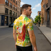 Aloha Hawaii Christmas Zipper Polo Shirt Mele Kalikimaka Funny Santa Palaka Quilt Motifs - Polynesian Pride