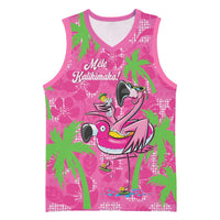 Aloha Hawaii Christmas Basketball Jersey Mele Kalikimaka Chill Flamingo Palaka Quilt Motifs - Polynesian Pride