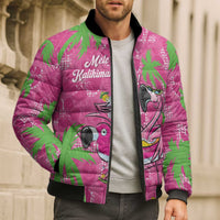 Aloha Hawaii Christmas Bomber Puffer Jacket Mele Kalikimaka Chill Flamingo Palaka Quilt Motifs - Polynesian Pride