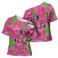 Aloha Hawaii Christmas Cross Shoulder Shirt Mele Kalikimaka Chill Flamingo Palaka Quilt Motifs - Polynesian Pride