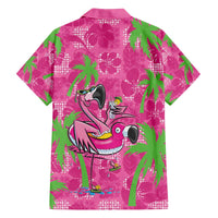 Aloha Hawaii Christmas Family Matching Off The Shoulder Long Sleeve Dress and Hawaiian Shirt Mele Kalikimaka Chill Flamingo Palaka Quilt Motifs - Polynesian Pride