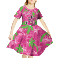 Aloha Hawaii Christmas Kid Short Sleeve Dress Mele Kalikimaka Chill Flamingo Palaka Quilt Motifs - Polynesian Pride