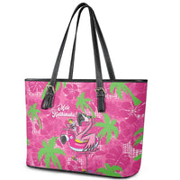 Aloha Hawaii Christmas Leather Tote Bag Mele Kalikimaka Chill Flamingo Palaka Quilt Motifs - Polynesian Pride